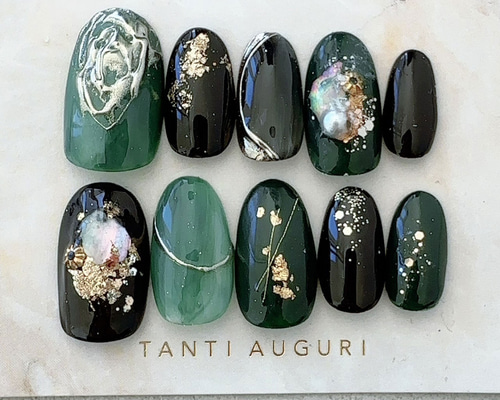 クリアブラウン×ダークグリーン ネイルチップ a757069f86b1082ed05daba8f0745a