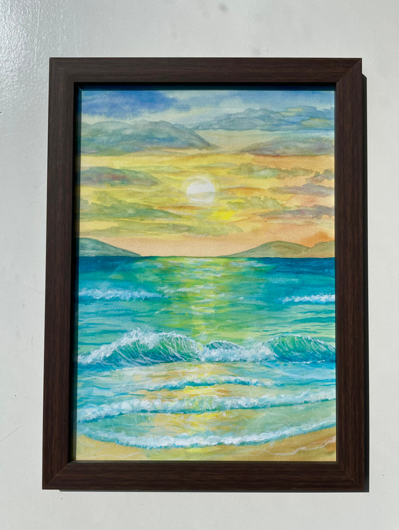ORIGINAL PAINTING - sunset, ocean, 原画, オリジナルアート, 海の絵 1枚目の画像