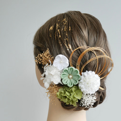 A247 オーガンジーフラワー 髪飾り 白ピンク 成人式 卒業式 七五三
