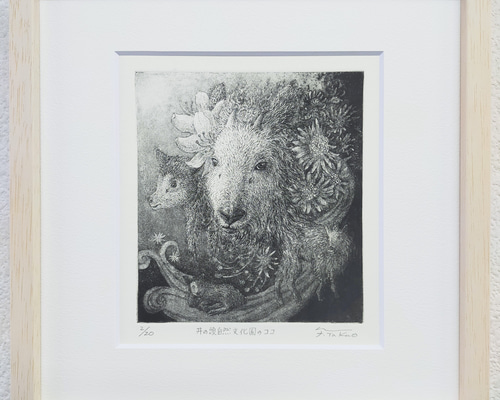 手作額付き銅版画　title「回想ニャンコ」 即納】額付きミニ銅版画『月のうさぎ』 - 乙女ココロ浪漫ちっく