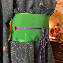 単衣着物 洗える 化繊 ワンピース ドレス ハンドメイド リメイク 帯サッシュベルト KW-273 9枚目の画像