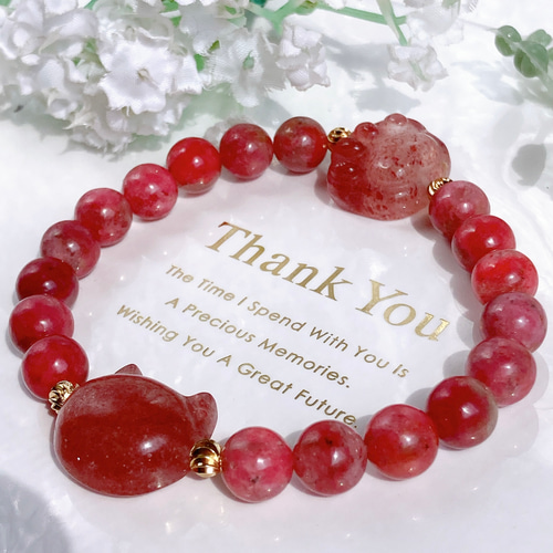 天然石★ブレスレット ストロベリークォーツ ♪ 373 天然石☆ブレスレット ストロベリークォーツ ♪ 373 天然石