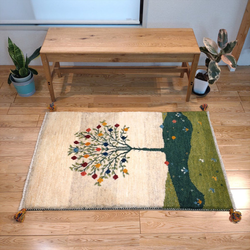 新規入荷】ペルシャ ギャッベ 玄関マット大 123x83cm ザクロの木
