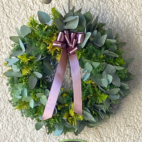 一年中飾れる フレッシュユーカリとヒバのグリーンリース リース