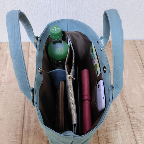 横長仕切り帆布トートバッグ（ブルーグレー） トートバッグ