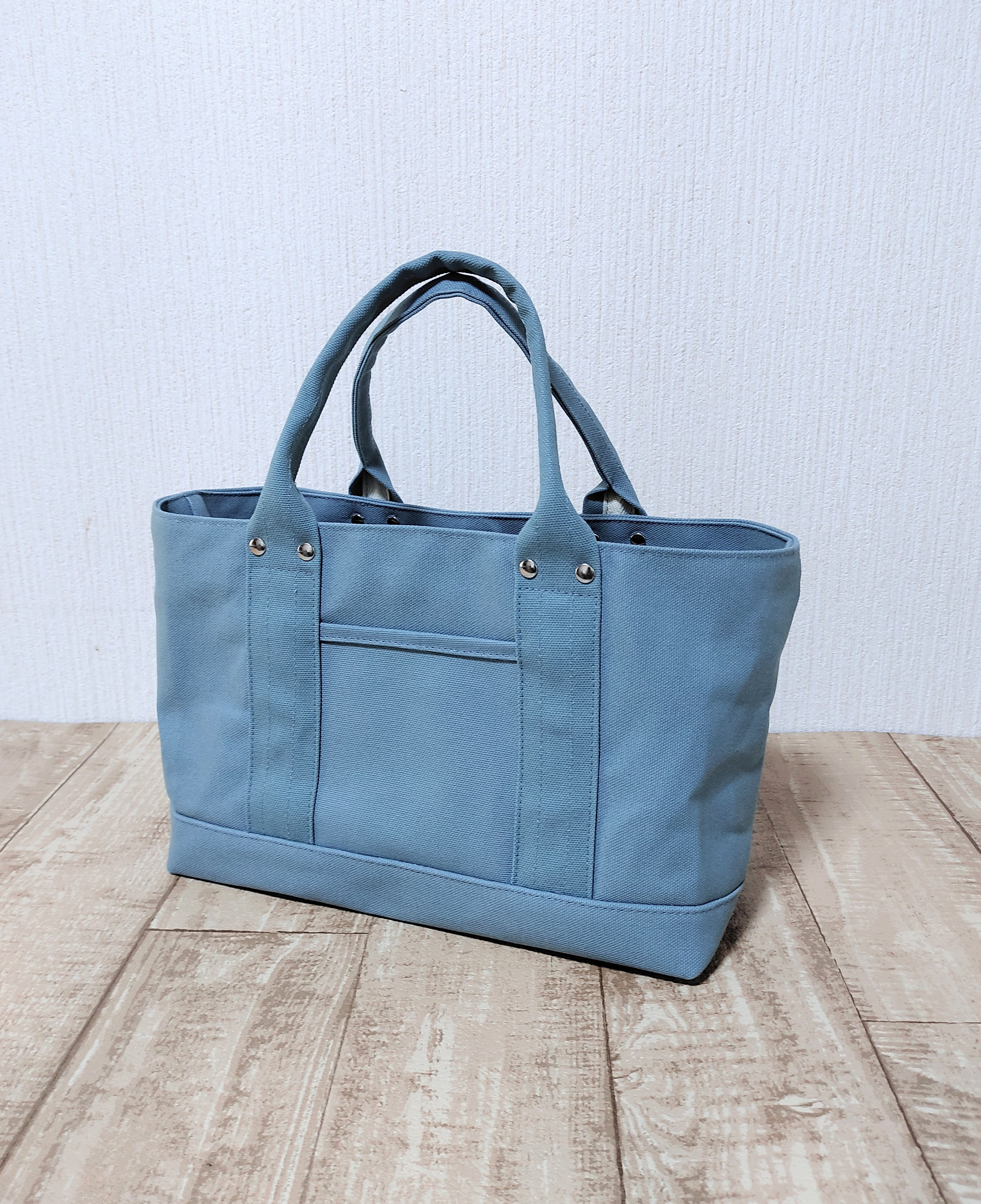 横長仕切り帆布トートバッグ（ブルーグレー）
