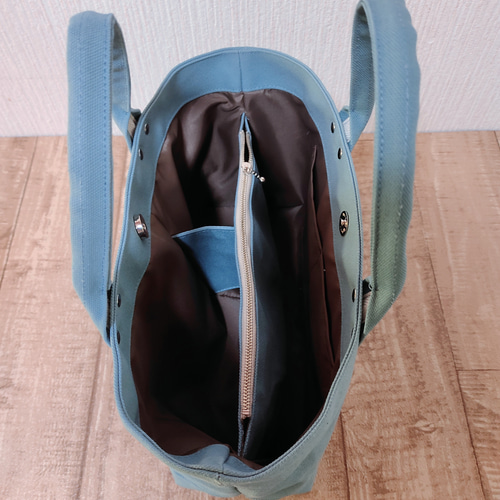 横長仕切り帆布トートバッグ（ブルーグレー） トートバッグ