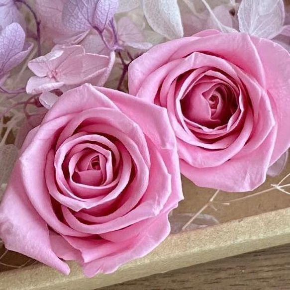 プリザーブドフラワー　ブライダルピンクバラ　ピンク紫・白アジサイ＆カスミソウ　花材セット 2枚目の画像