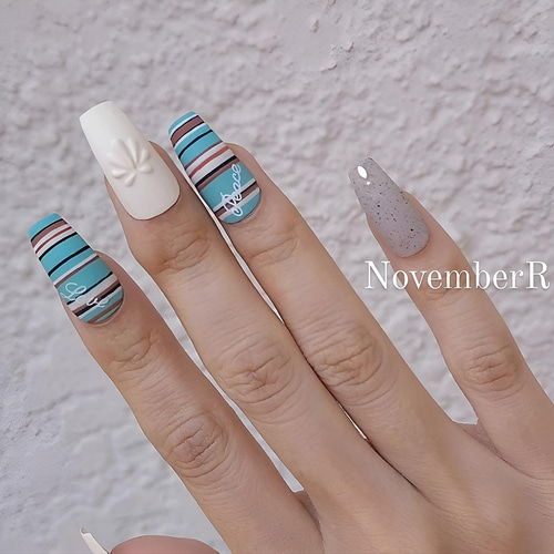 LA455☆西海岸風のサーフ系マットネイル ネイルチップ（つけ爪