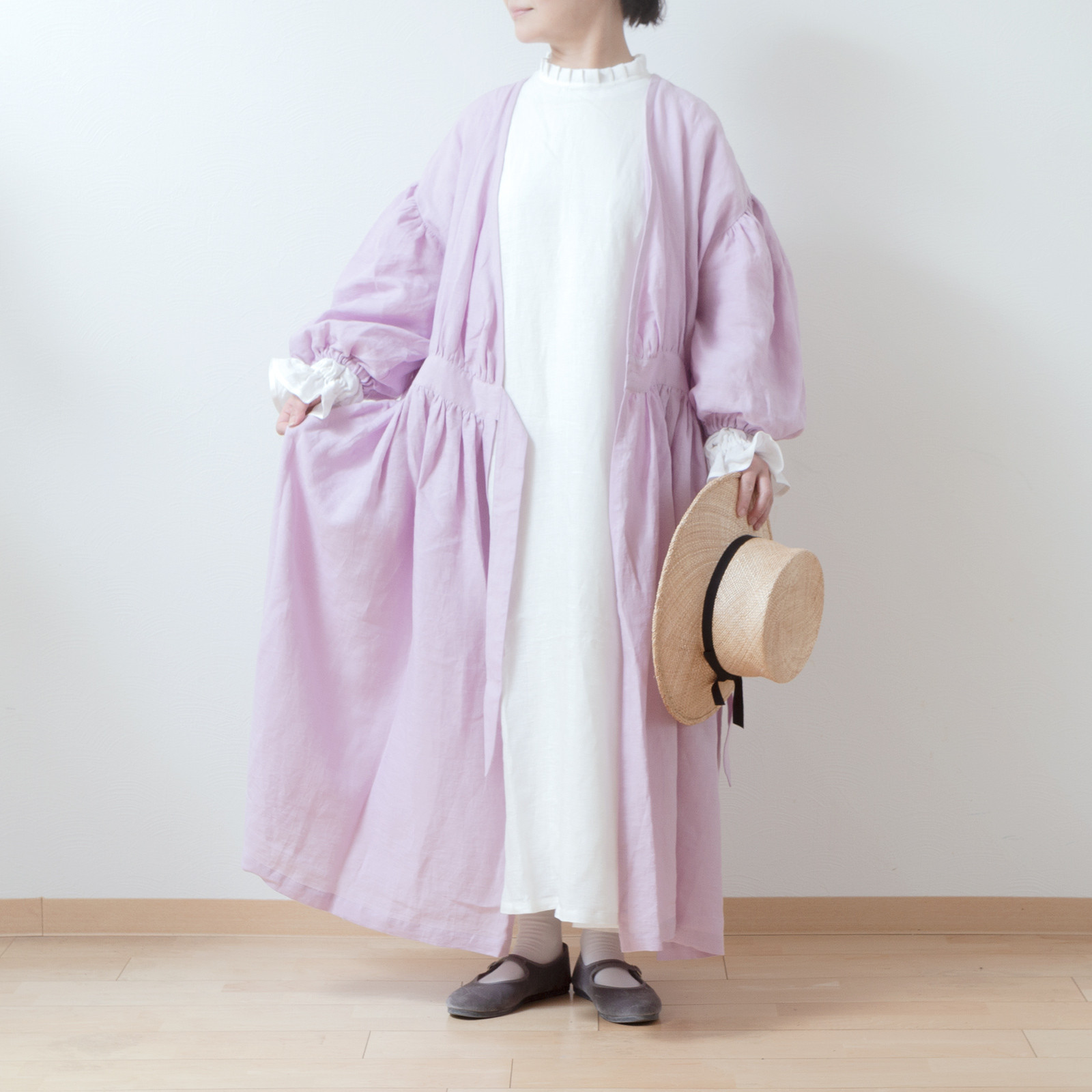 カシュクールギャザー2wayワンピース-フレンチリネン/ピンク