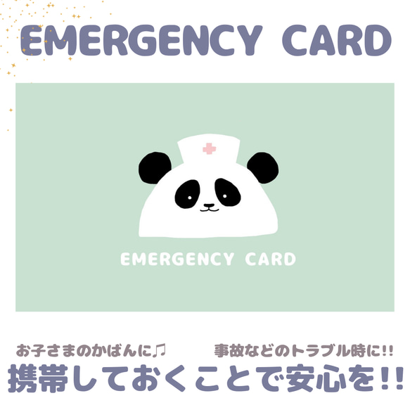 パンダのEMERGENCY CARD 1枚(緊急連絡先) 5.5cm×9cm 1枚目の画像