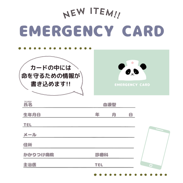 パンダのEMERGENCY CARD 1枚(緊急連絡先) 5.5cm×9cm 5枚目の画像
