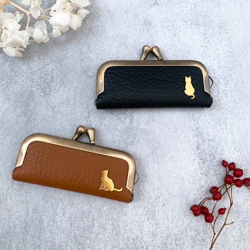 ジョリーフルール　猫　印鑑ケース　がま口 STYLENEO がま口 印鑑ケース 朱肉付き はんこ おしゃれ 日本製 ねこ 黒