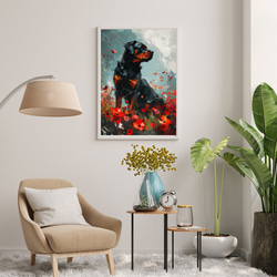 【犬花爛漫 - ロットワイラー犬 No.1】モダンアートポスター 犬の絵 犬の絵画 犬のイラスト 7枚目の画像