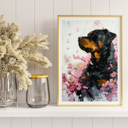 【犬花爛漫 - ロットワイラー犬 No.2】モダンアートポスター 犬の絵 犬の絵画 犬のイラスト 8枚目の画像