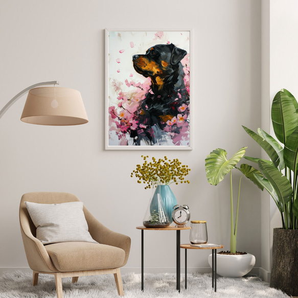 【犬花爛漫 - ロットワイラー犬 No.2】モダンアートポスター 犬の絵 犬の絵画 犬のイラスト 7枚目の画像