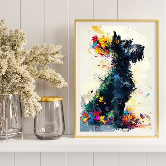 【犬花爛漫 - シュナウザー犬 No.1】モダンアートポスター 犬の絵 犬の絵画 犬のイラスト 8枚目の画像