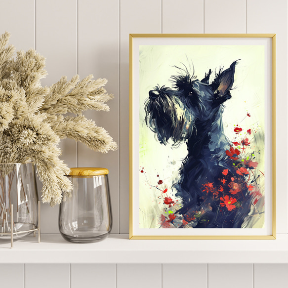 【犬花爛漫 - シュナウザー犬 No.2】モダンアートポスター 犬の絵 犬の絵画 犬のイラスト 8枚目の画像
