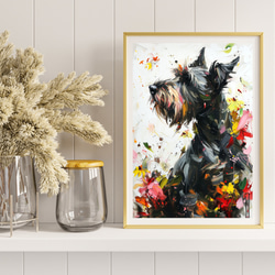 【犬花爛漫 - シュナウザー犬 No.3】モダンアートポスター 犬の絵 犬の絵画 犬のイラスト 8枚目の画像