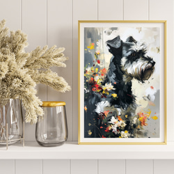 【犬花爛漫 - シュナウザー犬 No.5】モダンアートポスター 犬の絵 犬の絵画 犬のイラスト 8枚目の画像