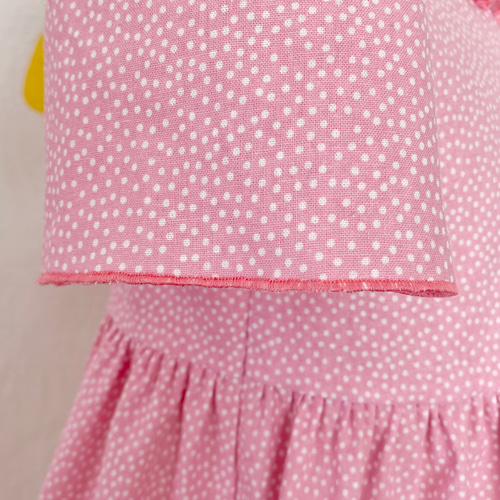 90cm限定】ピンク色 フリルネック 水玉 子供服ワンピース 子供服