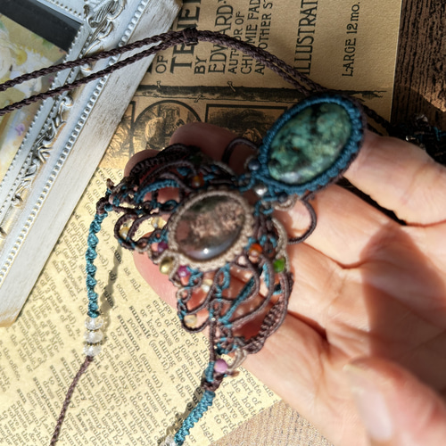 ガーデンクォーツ クリソコラ マクラメネックレス ペンダント 天然石  