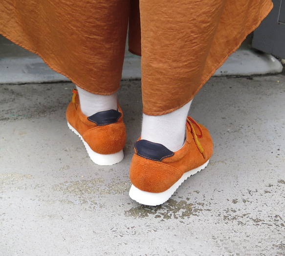 【スエード使用！】クラシックなデザインと本革の上質感！EMAのスニーカー/オレンジmix 10枚目の画像