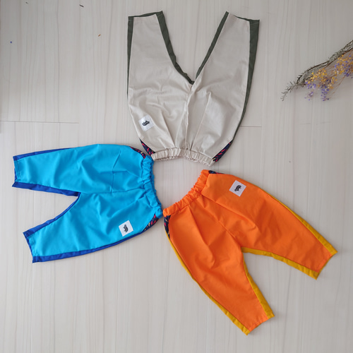 子供服 長ズボン(90cm~140cm) カラーパンツ オレンジ×イエロー お揃い