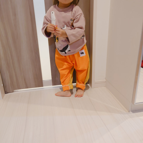子供服 長ズボン(90cm~140cm) カラーパンツ オレンジ×イエロー お揃い