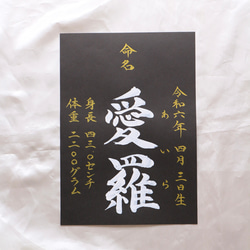 高級感のある【命名書】を書道家が直筆で作成します “カッコいい×和風”黒地の用紙に白のペンキで名前を記入　お七夜　 14枚目の画像