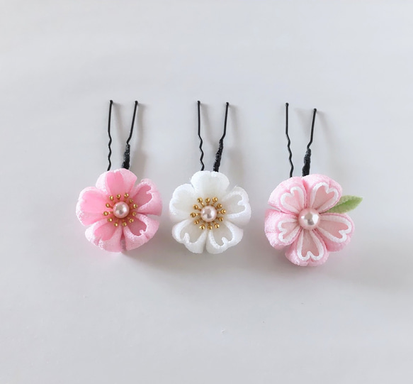 さくら Uピン3本セット＊つまみ細工＊髪飾り/七五三/成人式/入学式/卒業式/和装/着物/袴/ 5枚目の画像