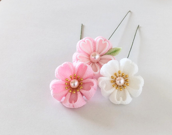 さくら Uピン3本セット＊つまみ細工＊髪飾り/七五三/成人式/入学式/卒業式/和装/着物/袴/ 4枚目の画像