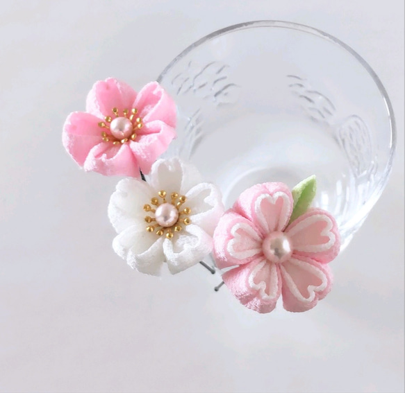 さくら Uピン3本セット＊つまみ細工＊髪飾り/七五三/成人式/入学式/卒業式/和装/着物/袴/ 1枚目の画像