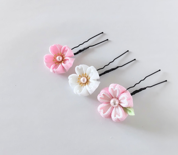 さくら Uピン3本セット＊つまみ細工＊髪飾り/七五三/成人式/入学式/卒業式/和装/着物/袴/ 6枚目の画像