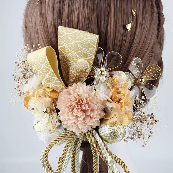 ヘアアクセサリー　ヘッドドレス　結婚式　成人式　卒業式　ゴールド　成人式用髪飾り　成人式ヘア飾り　和装　洋装　金箔 1枚目の画像