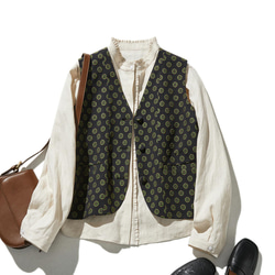 着るだけで雰囲気格上げ、レトロ柄ベスト ジャガード生地 240304-1