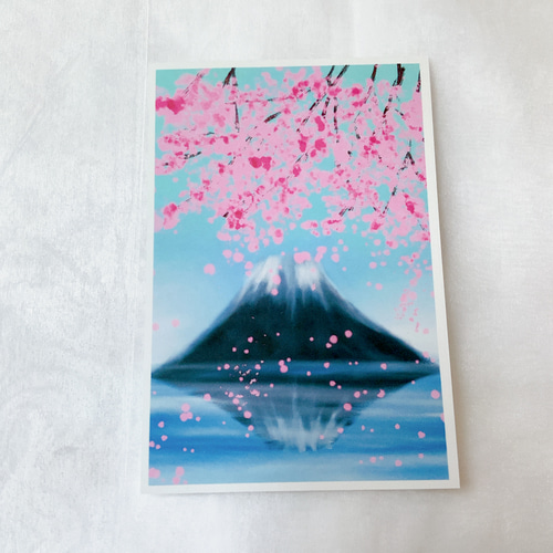 桜と富士山 5枚セット ポストカード はがき 春 ピンク イラスト 桜と富士山 5枚セット ポストカード はがき 春 ピンク イラスト
