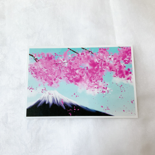 桜と富士山 5枚セット ポストカード はがき 春 ピンク イラスト