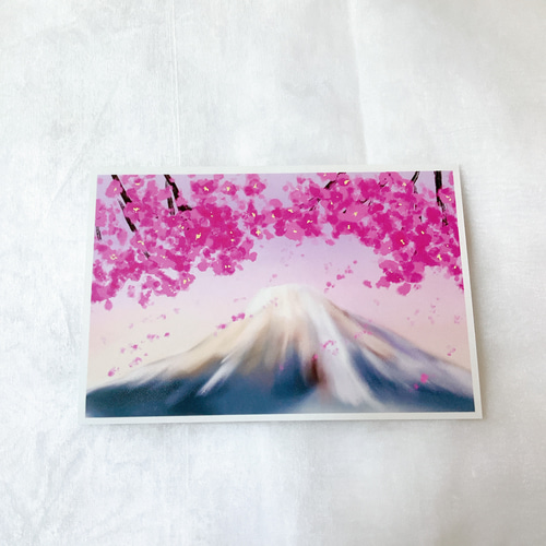 桜と富士山 5枚セット ポストカード はがき 春 ピンク イラスト 桜と富士山 5枚セット ポストカード はがき 春 ピンク イラスト