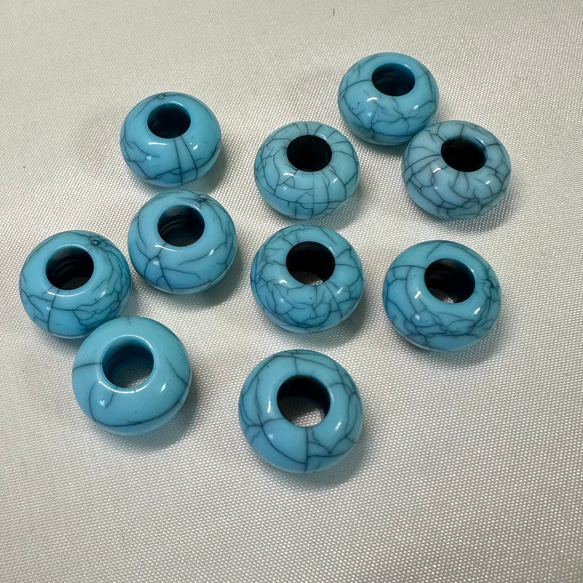 10個 14mm 大穴 アクリル ビーズ 穴6mm ターコイズ 4枚目の画像