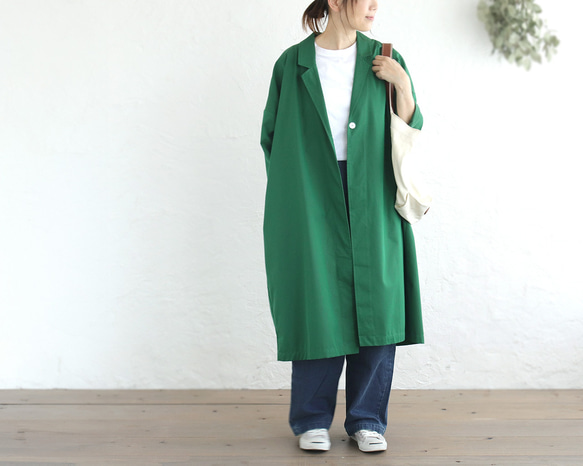 春季秋季純棉斜紋西裝領工作室大衣（綠色）CO09 第2張的照片