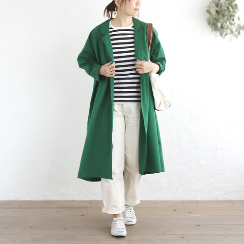 コットンツイル テーラードカラー アトリエコート（グリーン）CO09