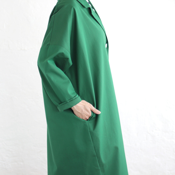 春季秋季純棉斜紋西裝領工作室大衣（綠色）CO09 第13張的照片