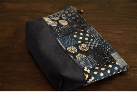 【受注制作】化粧品収納ボックス ポーチ 手縫い 収納バニティ 手提 伝統な藍染め 古い綿 コスメボックストラベルケース 9枚目の画像