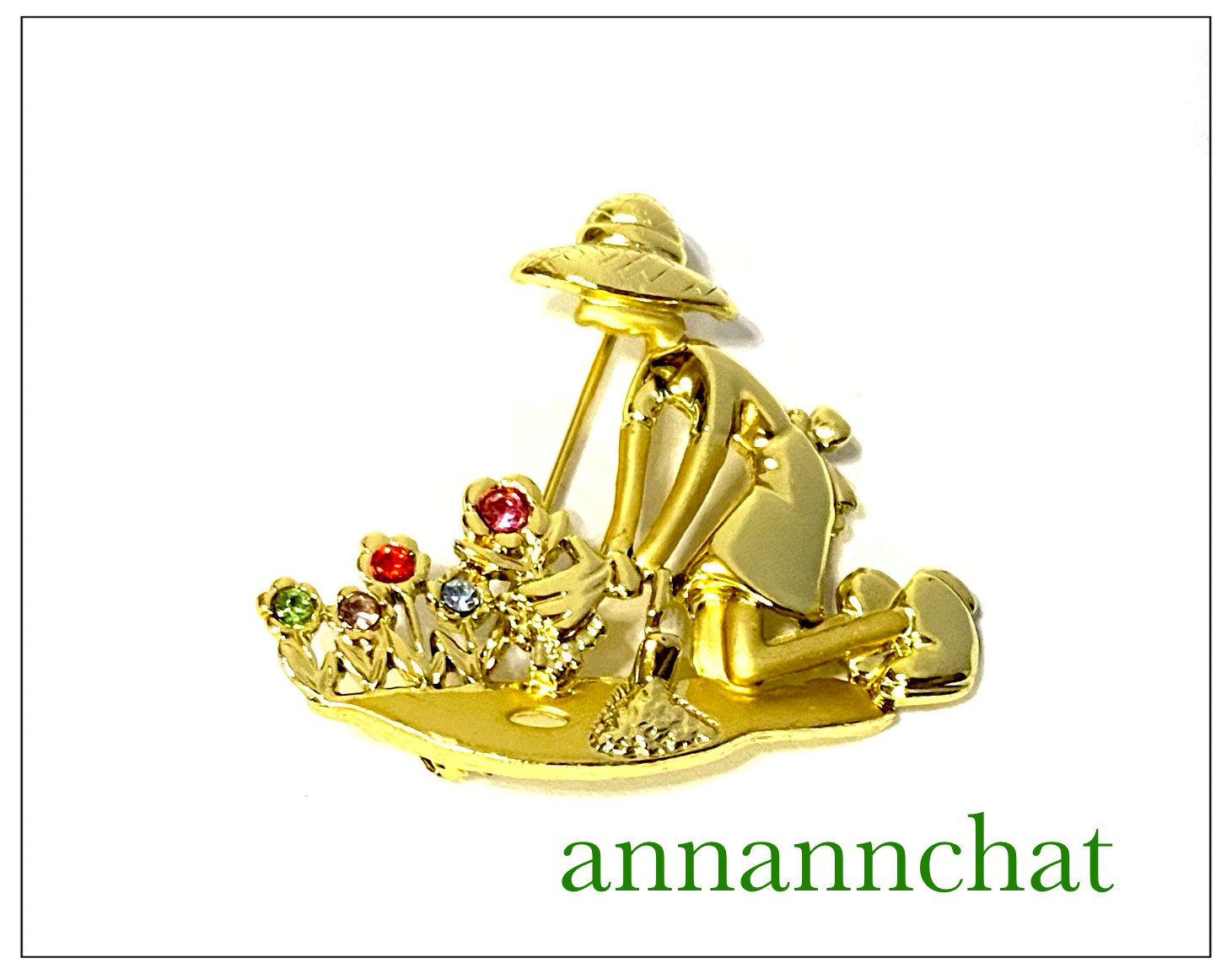 【ビンテージ 　ガーデニング　園芸　ラインストーン　花　ブローチ】母の日　アメリカ製