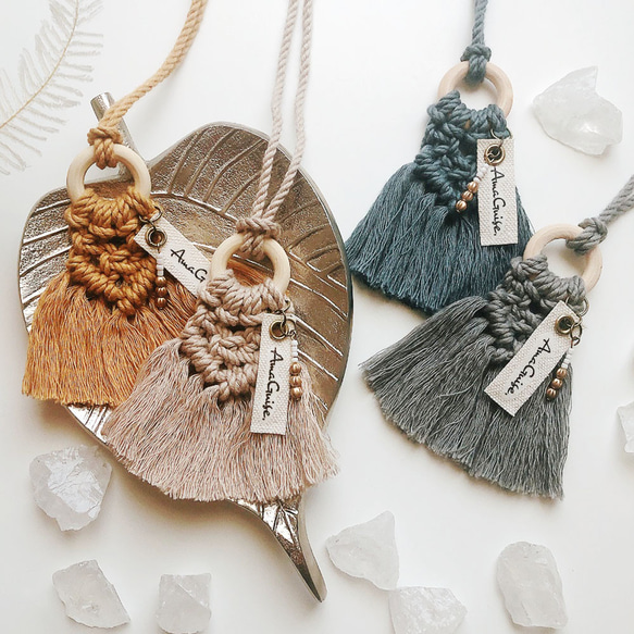 車用マクラメ編みルームミラーアクセサリー（全4色） その他インテリア