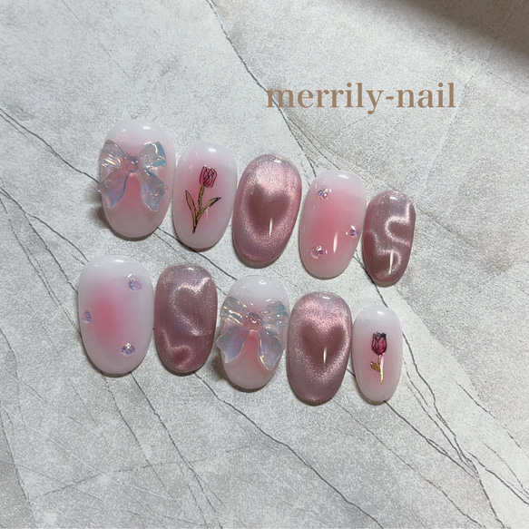 ネイルチップ サイズオーダー マグネットネイル 春ネイル ピンクネイル  