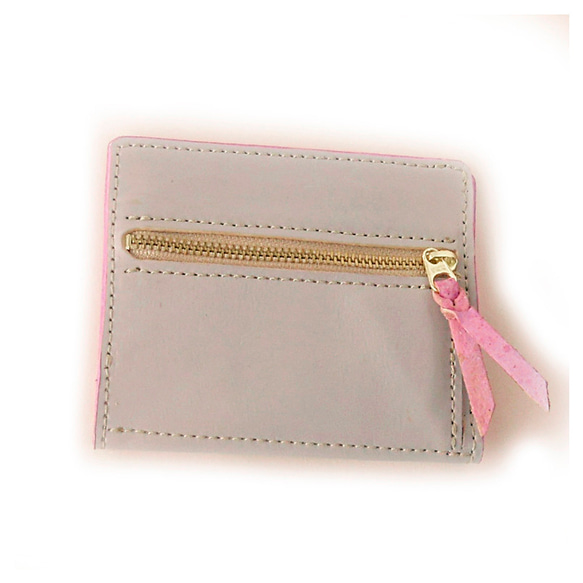 桜ピンク×グレーベージュ　スリム二つ折り財布　【受注制作】 3枚目の画像