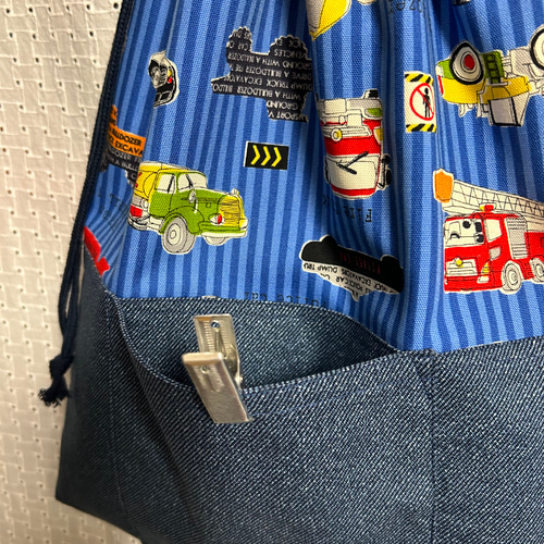 外ポケット付き体操着袋☆お着替え袋☆働く車 体操服袋・お着替え袋