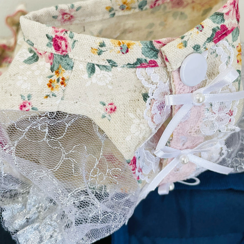 No.407•408 犬服ハンドメイド バックオープンワンピース 犬服／猫服 薔薇お花ワンピース 綿麻 [OP894] ペット服